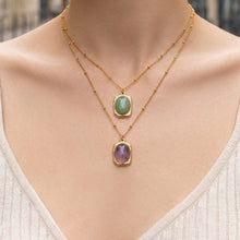 316L Stainless Steel 18K Gold PVD Natural Stone Green Necklace - Vintage Natural Green Stone Wholesale Stainless Steel Jewelry - Sensitive Skin Friendly - Detail 3