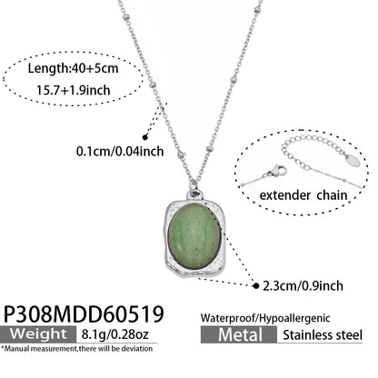 316L stainless steel natural green stone pendant necklace with 18K PVD gold, vintage wholesale jewelry