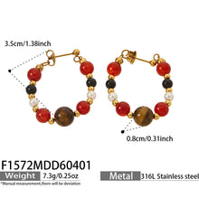 316L Stainless Steel 18K Gold PVD New Chinese Style Tiger's Eye Faux Pearl Beaded Hoop Earrings - New Chinese Style, Vintage, Beaded Hoop, Tiger's Eye, Faux Pearl Wholesale Stainless Steel Jewelry - Sensitive Skin Friendly - Detail 11