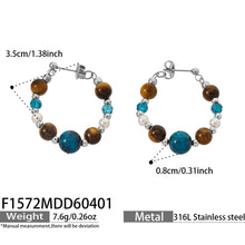 316L Stainless Steel 18K Gold PVD New Chinese Style Tiger's Eye Faux Pearl Beaded Hoop Earrings - New Chinese Style, Vintage, Beaded Hoop, Tiger's Eye, Faux Pearl Wholesale Stainless Steel Jewelry - Sensitive Skin Friendly - Detail 13