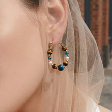 316L Stainless Steel 18K Gold PVD New Chinese Style Tiger's Eye Faux Pearl Beaded Hoop Earrings - New Chinese Style, Vintage, Beaded Hoop, Tiger's Eye, Faux Pearl Wholesale Stainless Steel Jewelry - Sensitive Skin Friendly - Detail 14