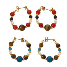 316L Stainless Steel 18K Gold PVD New Chinese Style Tiger's Eye Faux Pearl Beaded Hoop Earrings - New Chinese Style, Vintage, Beaded Hoop, Tiger's Eye, Faux Pearl Wholesale Stainless Steel Jewelry - Sensitive Skin Friendly - Detail 8