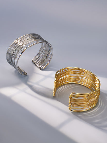 Multi-Layer Open Cuff Bangle set, 316L stainless steel 18K gold plated wholesale jewelry