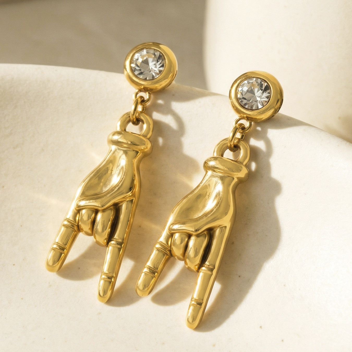 F1619 Steel Hand Gesture Earrings size chart, 316L stainless steel product specs