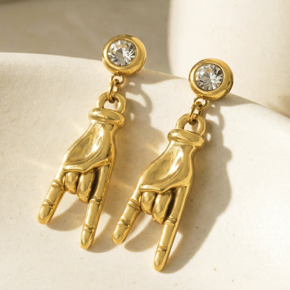 F1619 Steel Hand Gesture Earrings size chart, 316L stainless steel product specs