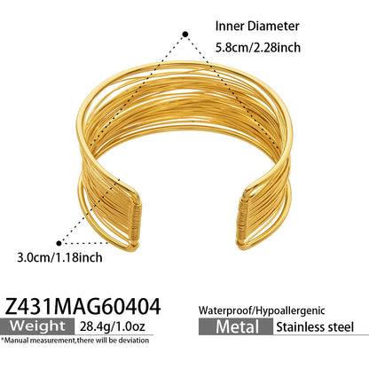 Z431 Steel Color Multi-Layer Open Cuff Bangle size chart, 316L stainless steel jewelry specifications