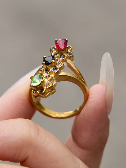 Multi-Color Glass Crystal Rings worn on hand, minimalist luxury stainless steel jewelry