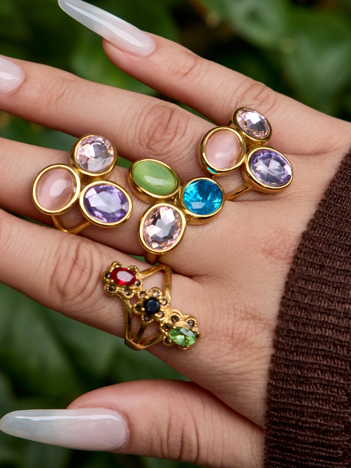 A073-A Multi-Color Crystal Ring size chart, 316L stainless steel jewelry specifications