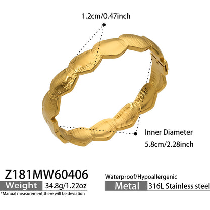 18K Gold PVD Texture Bangle close-up, 316L stainless steel durable jewelry