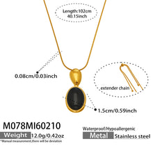 Steel Oval Stone Pendant Necklace set, 316L stainless steel hypoallergenic jewelry