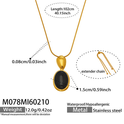 Steel Oval Stone Pendant Necklace set, 316L stainless steel hypoallergenic jewelry