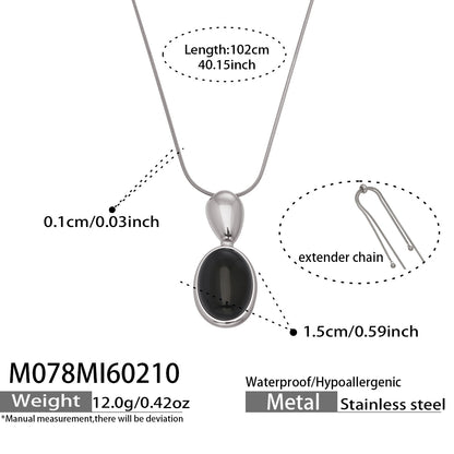 316L Stainless Steel 18K Gold PVD Oval Stone Pendant Necklace, vintage long sweater chain
