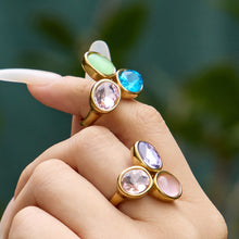 Multi-Color Glass Crystal Rings on hand, trendy European style stainless steel jewelry