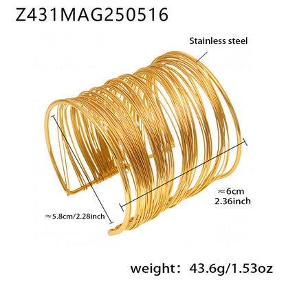 316L Stainless Steel 18K Gold PVD Multi-Layer Open Cuff Bangle, minimalist statement bracelet
