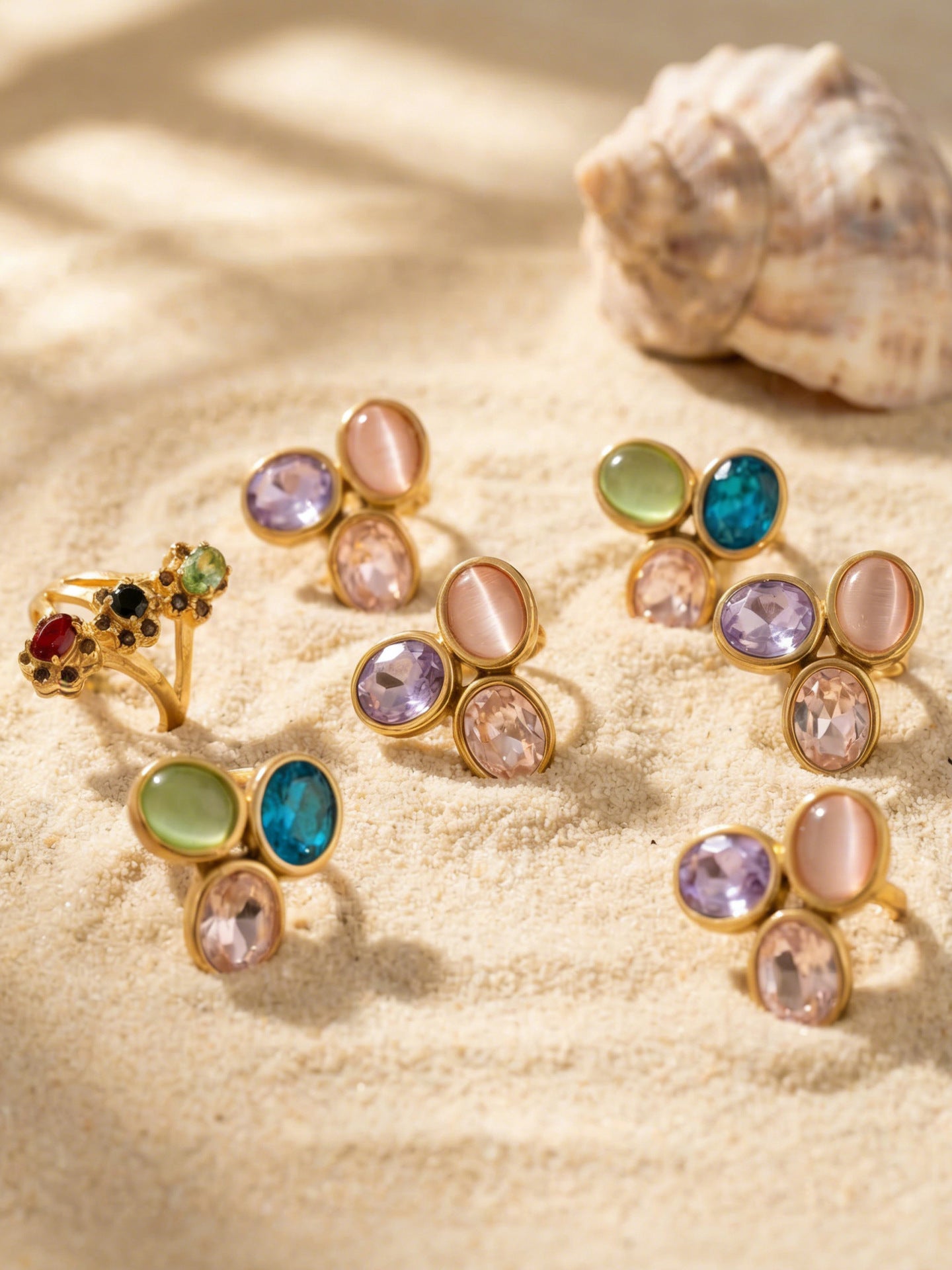 Luxury Multi-Color Crystal Rings worn on hand, 316L stainless steel hypoallergenic jewelry