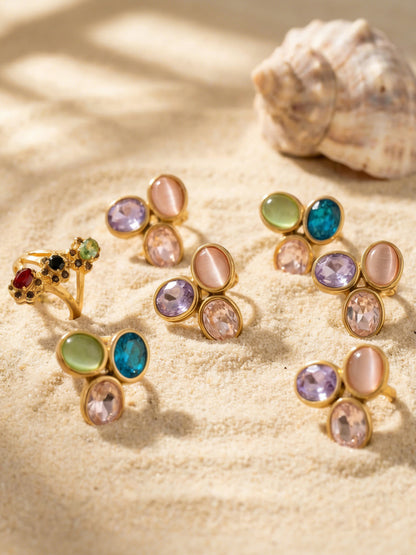 Luxury Multi-Color Crystal Rings worn on hand, 316L stainless steel hypoallergenic jewelry