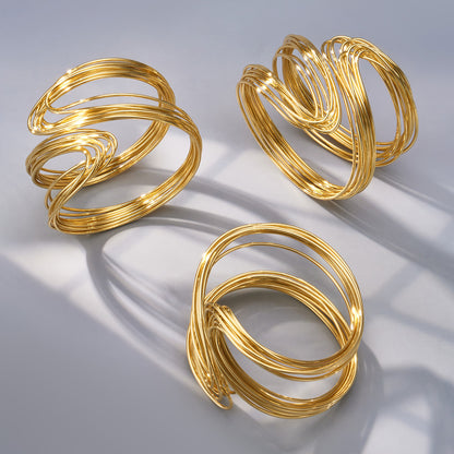 3D Render of 18K Gold PVD Multi-Layer Open Cuff Bangle, 316L stainless steel product details
