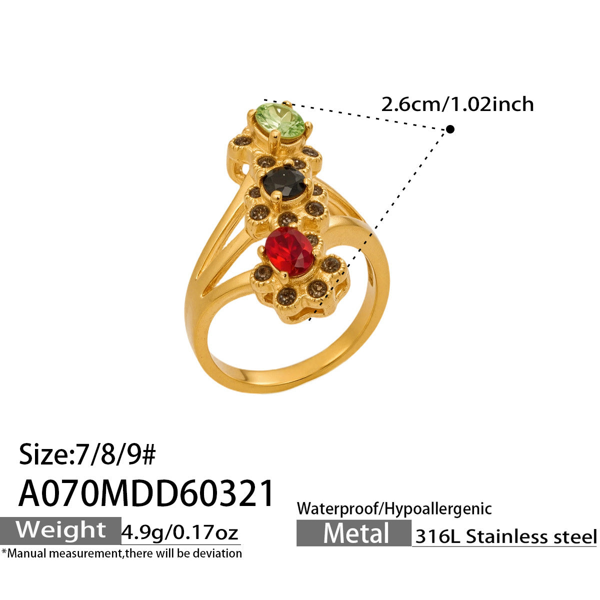 18K Gold PVD Multi-Color Crystal Stacking Rings, wholesale stainless steel jewelry