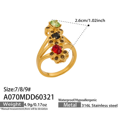 18K Gold PVD Multi-Color Crystal Stacking Rings, wholesale stainless steel jewelry