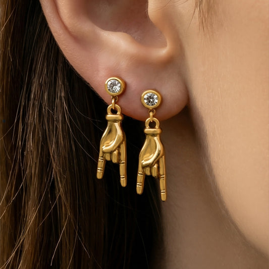 F1619 Gold Hand Gesture Earrings size chart, 316L stainless steel jewelry specifications