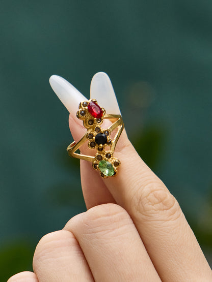 18K Gold PVD Multi-Color Crystal Rings, trendy stainless steel statement jewelry