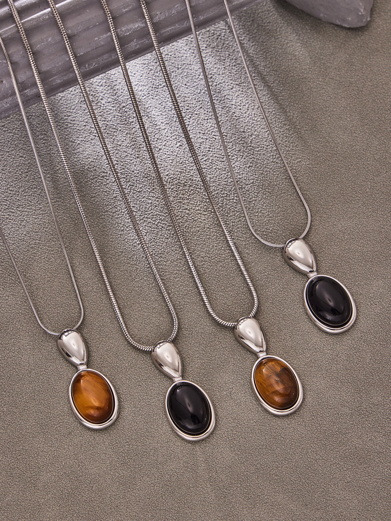 Multi-style Oval Stone Pendant Necklaces, 316L stainless steel wholesale jewelry options