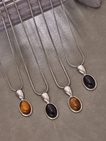 Multi-style Oval Stone Pendant Necklaces, 316L stainless steel wholesale jewelry options