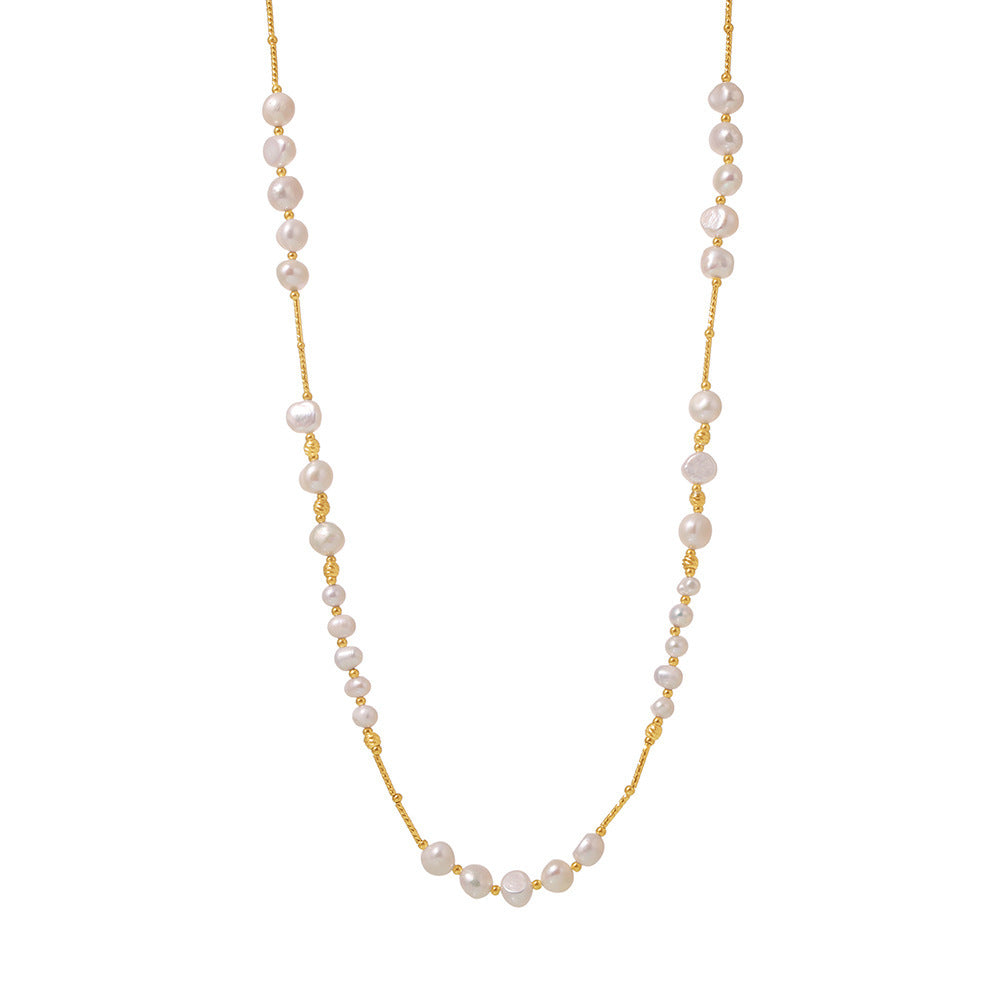 316L Stainless Steel 18K Gold PVD Freshwater Pearl Long Sweater Necklace French Style