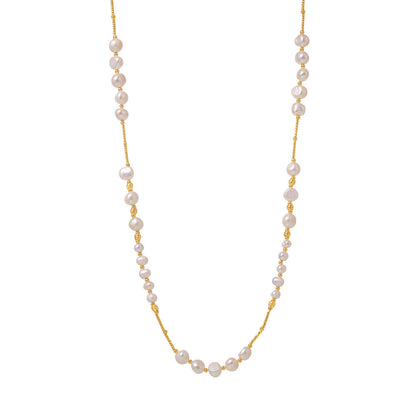 316L Stainless Steel 18K Gold PVD Freshwater Pearl Long Sweater Necklace French Style