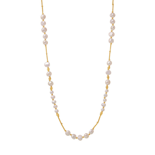 316L Stainless Steel 18K Gold PVD Freshwater Pearl Long Sweater Necklace French Style