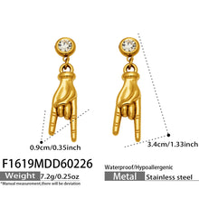18K Gold PVD Hand Gesture Earrings worn on ear, European style stainless steel jewelry