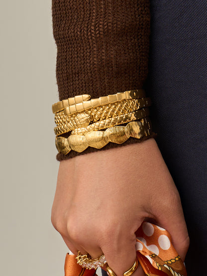 18K Gold PVD Double Snake Head Bangle worn on wrist, European style stainless steel jewelry