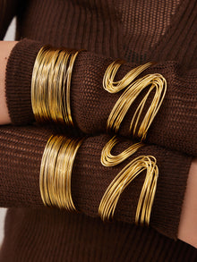 18K Gold PVD Multi-Layer Open Cuff Bangle close-up, 316L stainless steel durable jewelry