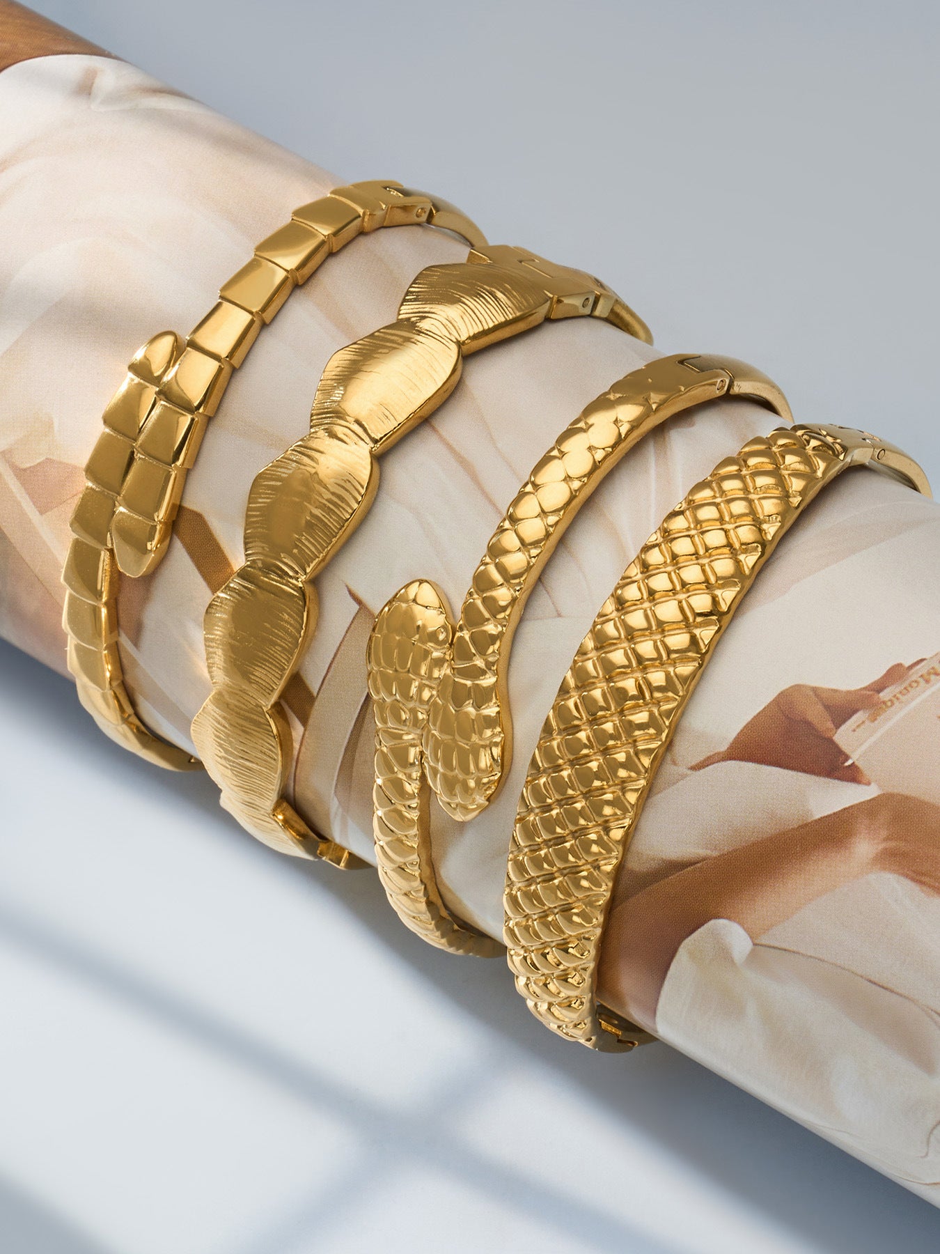 Double Snake Head Open Cuff Bangle, 316L stainless steel hypoallergenic statement bracelet