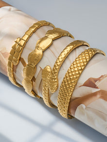 Double Snake Head Open Cuff Bangle, 316L stainless steel hypoallergenic statement bracelet