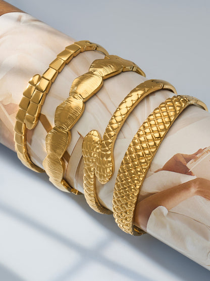 Double Snake Head Open Cuff Bangle, 316L stainless steel hypoallergenic statement bracelet