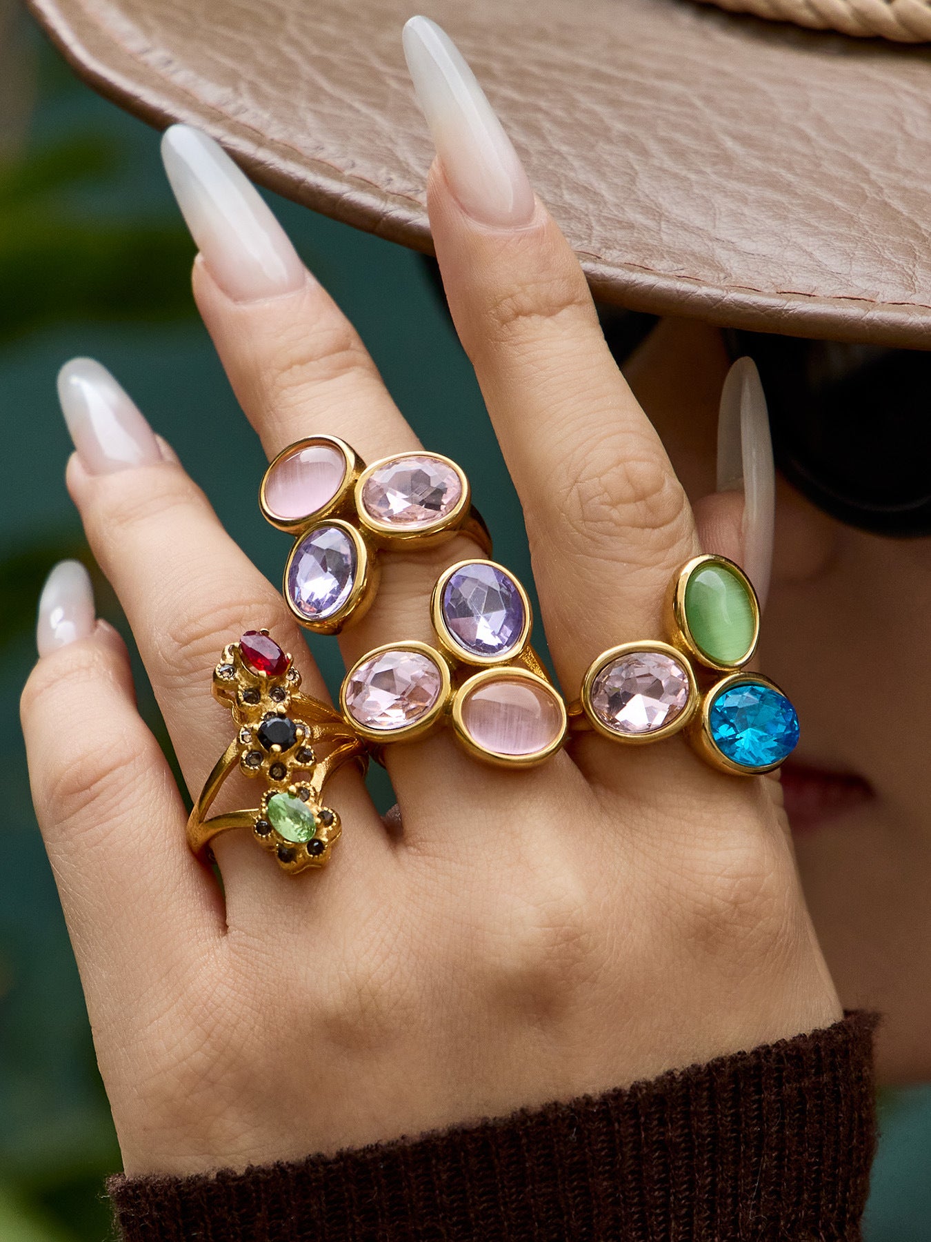 Multi-Color Glass Crystal Stacking Rings, 316L stainless steel hypoallergenic statement rings