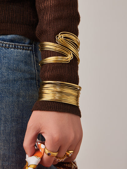 316L Stainless Steel 18K Gold PVD Multi-Layer Open Cuff Bangle detail, wholesale stainless steel jewelry