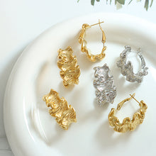 Gold & Steel Color Geometric Wrinkled Hoop Earrings, 316L Stainless Steel Jewelry Options