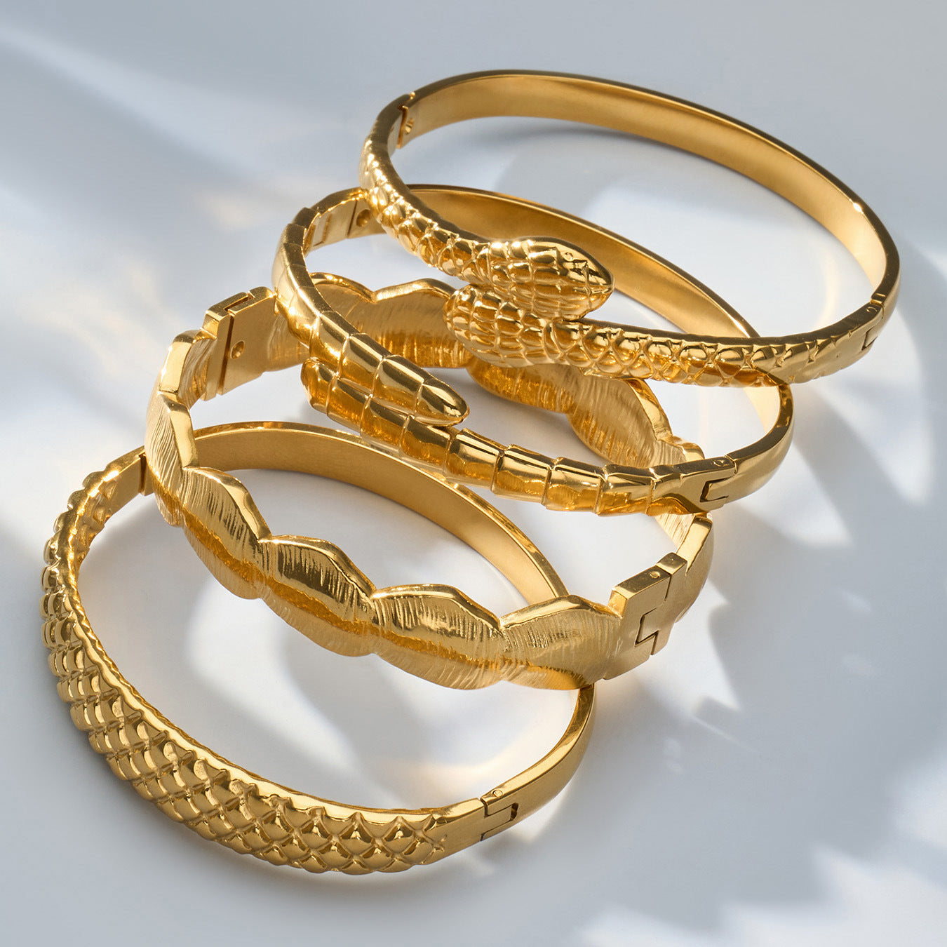 Exaggerated Double Snake Head Bangle, 18K gold plated stainless steel jewelry for daily wear