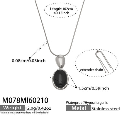 M078 Oval Stone Pendant Necklace size chart, 316L stainless steel jewelry specifications