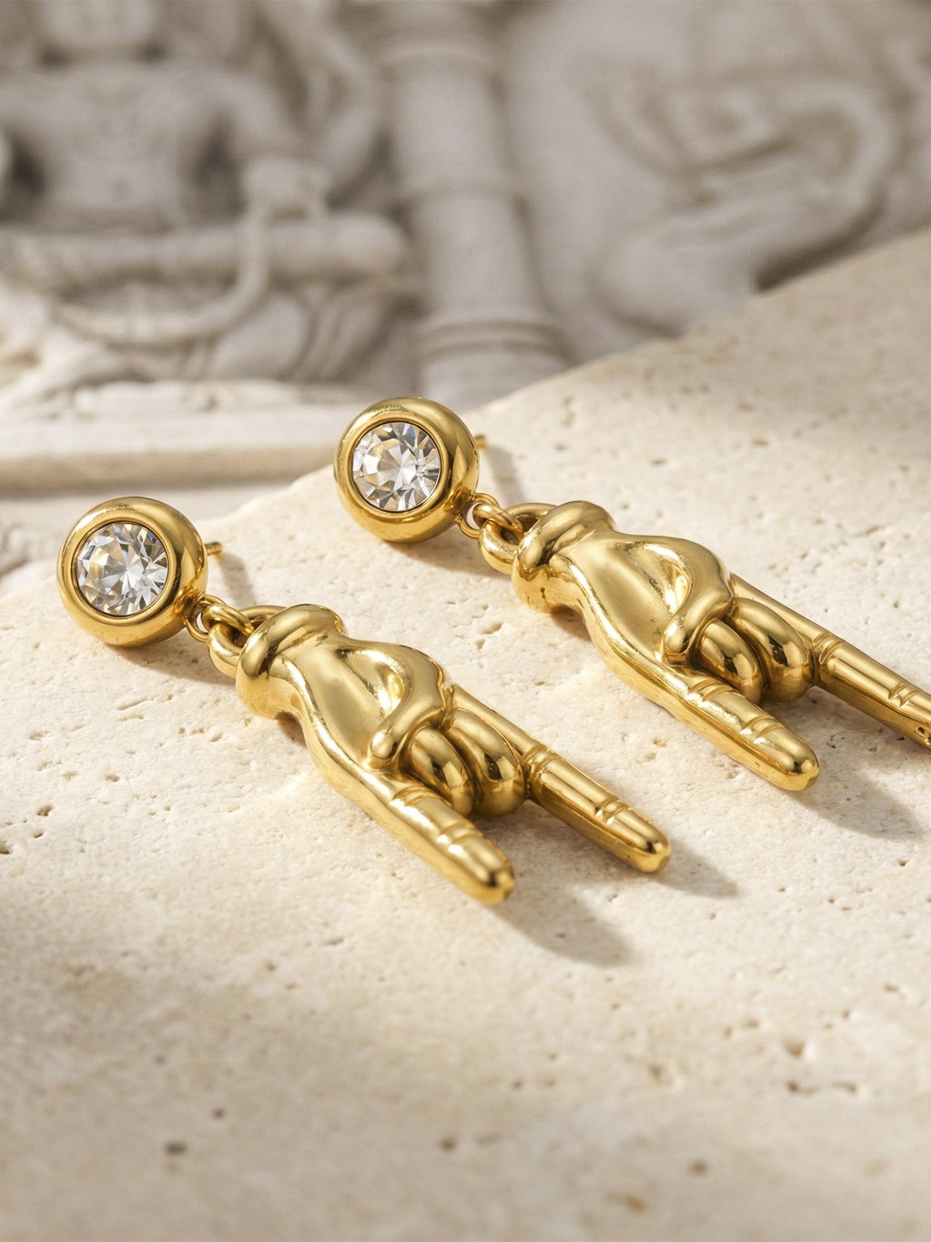 18K Gold PVD Hand Gesture Earrings set, 316L stainless steel unique statement jewelry