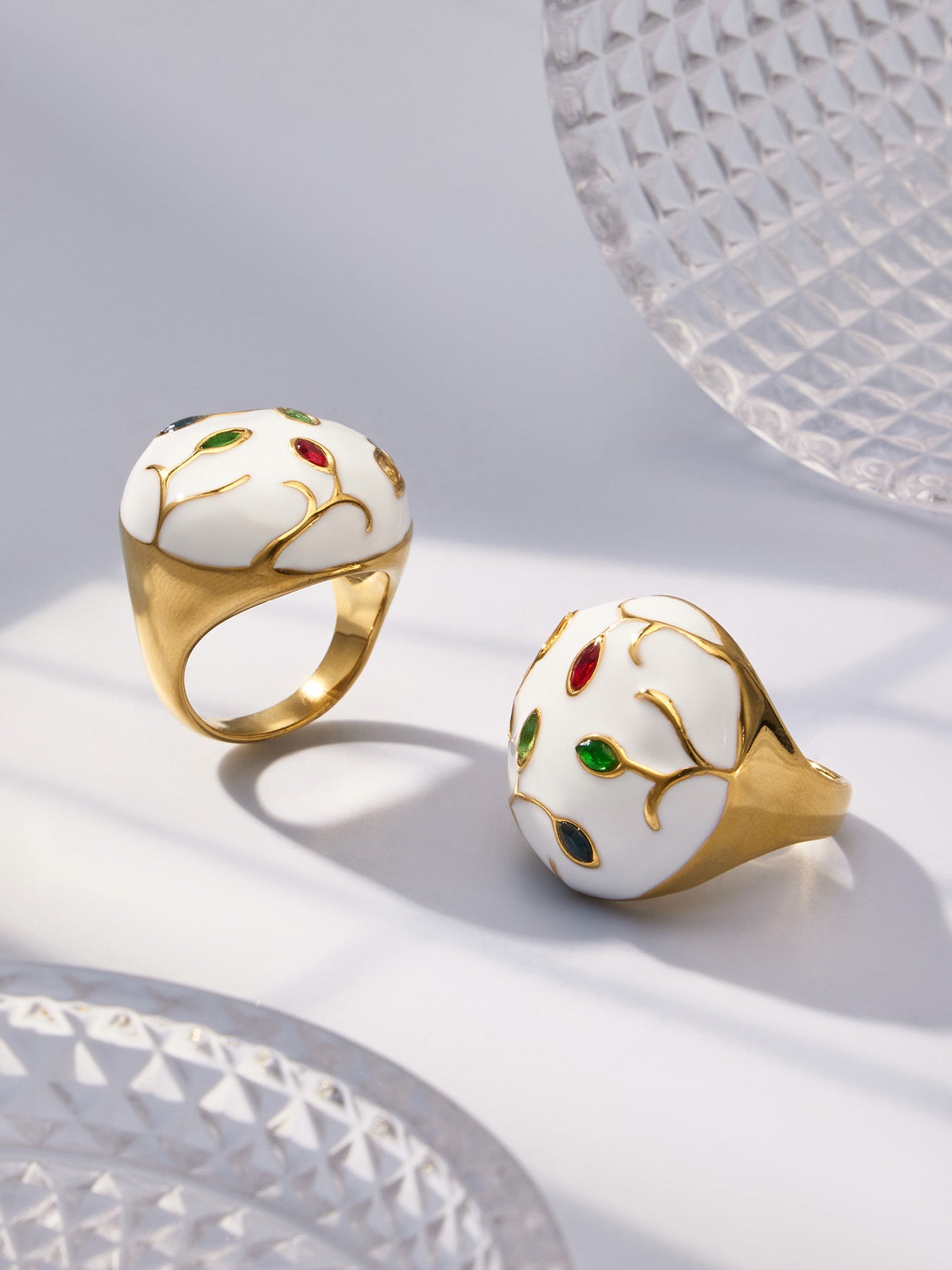 Colorful Floral Enamel Dome Ring, 316L Stainless Steel 18K Gold PVD Plated with Hand-Painted Flower Details, Bohemian Statement Jewelry