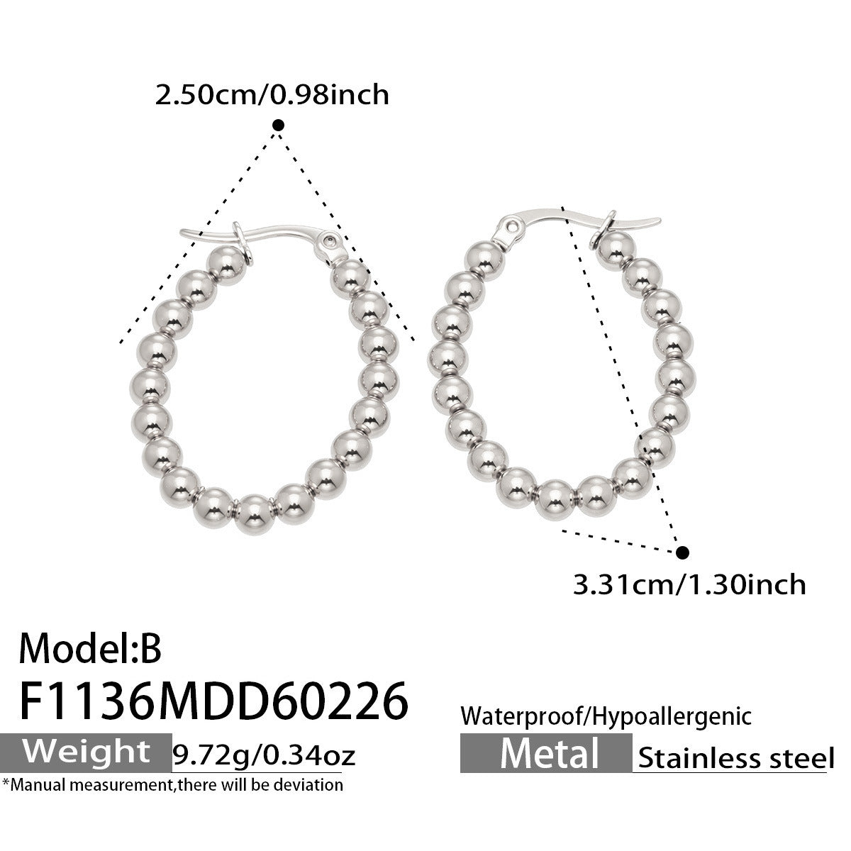 Diamond & Round Twisted Hoop Earrings set, 316L stainless steel wholesale jewelry