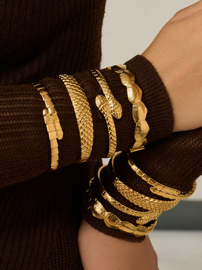 18K Gold PVD Double Snake Head Bangle stack, 316L stainless steel wholesale statement jewelry