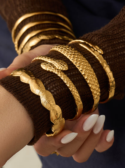 Gold Texture Open Cuff Bangle set, 316L stainless steel hypoallergenic jewelry