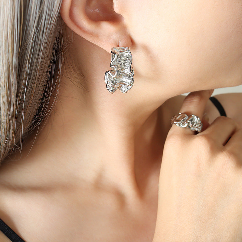 Geometric Wrinkled Hoop Earrings Size Chart, 316L Stainless Steel Jewelry Specifications