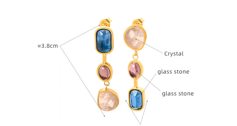 Technical drawing of Asymmetrical Gemstone Earrings, 316L stainless steel product details