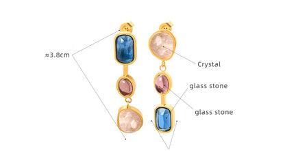 Technical drawing of Asymmetrical Gemstone Earrings, 316L stainless steel product details