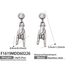 316L Stainless Steel Hand Gesture Dangle Earrings, 5A zircon hypoallergenic jewelry